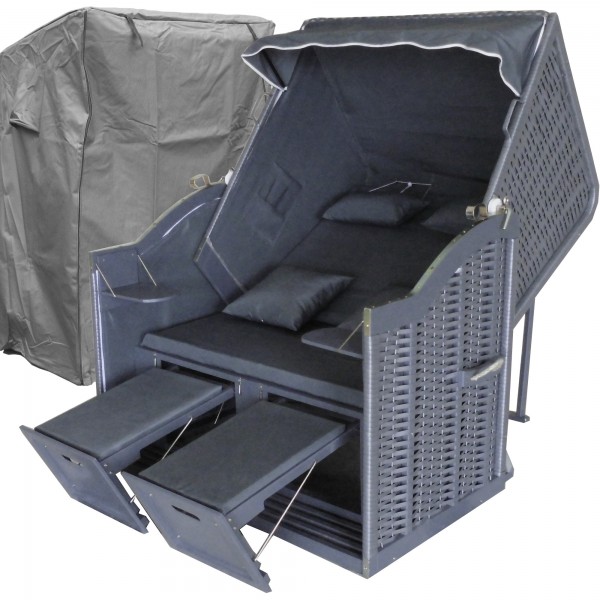 Strandkorb XL Balkon ✔ 2-Sitzer ✔ XL ✔ grau ✔ Polyrattan