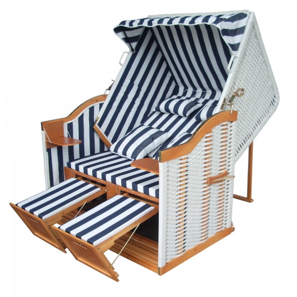 Strandkorb Weiß ✔ 2-Sitzer ✔ XL ✔ blau-weiss ✔ PE-Rattan