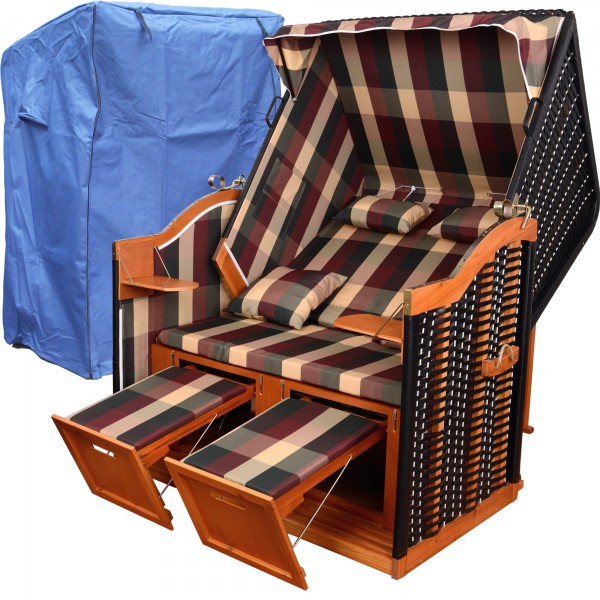Strandkorb XL ✔ 2-Sitzer ✔ XL ✔ rot-grün ✔ PE-Rattan