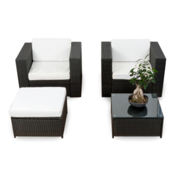 Balkon Rattan Lounge Sessel Set schwarz